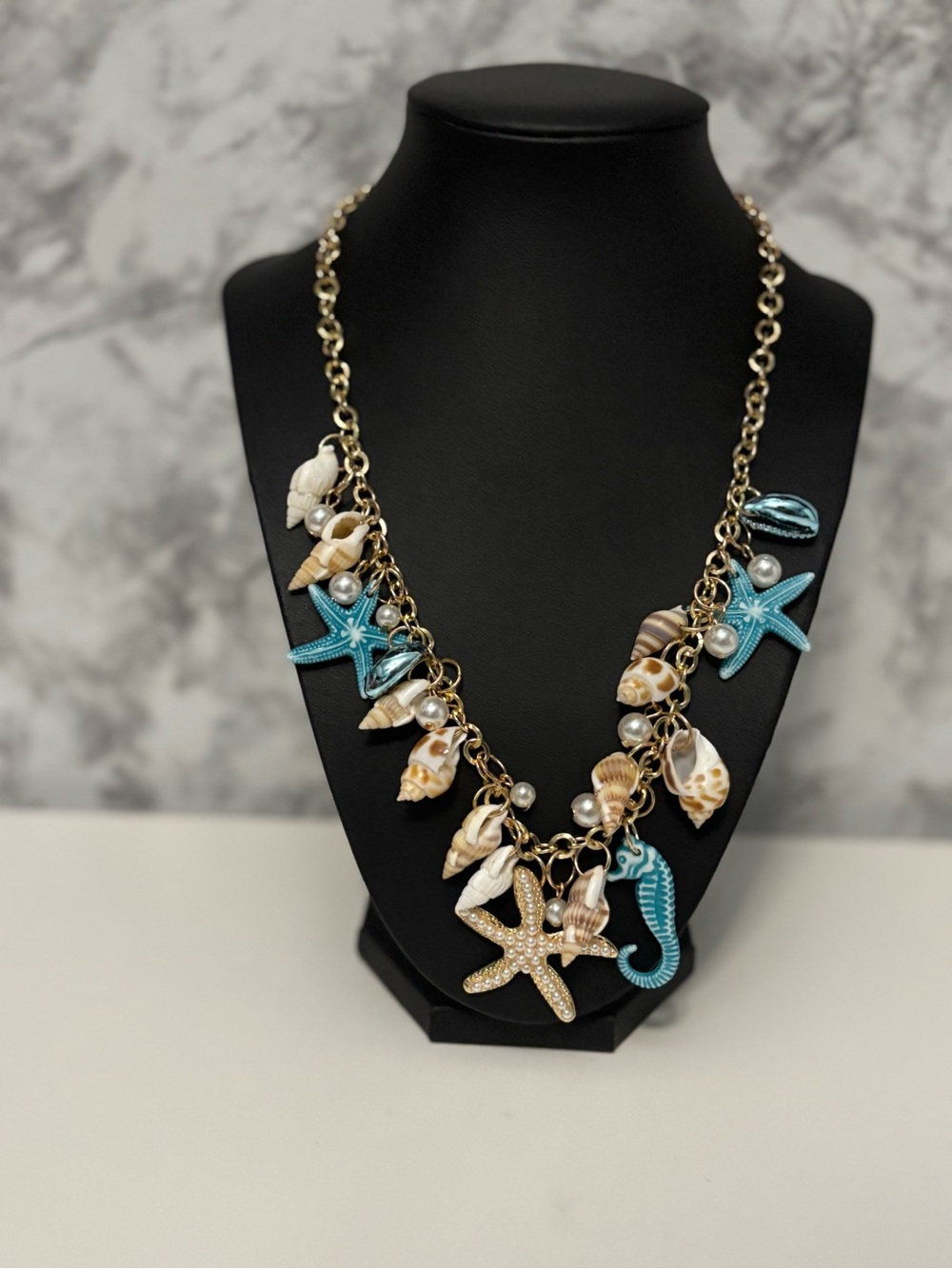 Seaside Charm Gold-Tone Necklace with Turquoise Accents